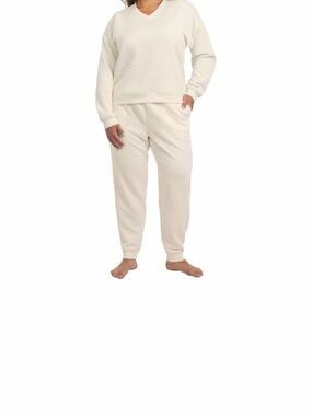 Lands' End Women's Quilted Lounge Set 2-Piece Soft Fabric Cream , Size Large